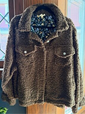 POL Floral Lined Sherpa Teddy Jacket Size L NWOT Never Worn